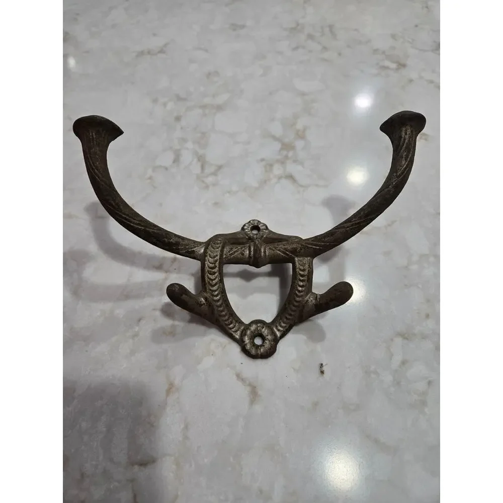 Antique Wall Mounted Cast Iron Dual Coat Hook & Hat Hall Tree Hanger Victorian